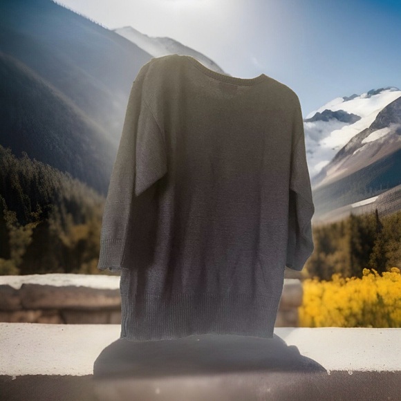 Alison J VTG Pullover Sweater Jet Black Sequins 3/4 Sleeve Shoulder Pads - Picture 2 of 6